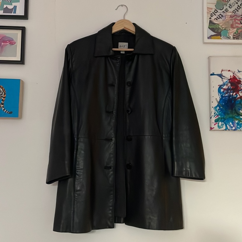 Vintage 90’s leather trench blazer black sz S